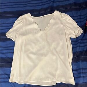 Elegant White Scalloped Women's Top